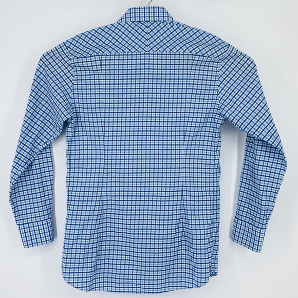 ETON Shirt Mens Medium Slim Fit Blue White Gingham Twill Cotton Linen Blend - Picture 3 of 9